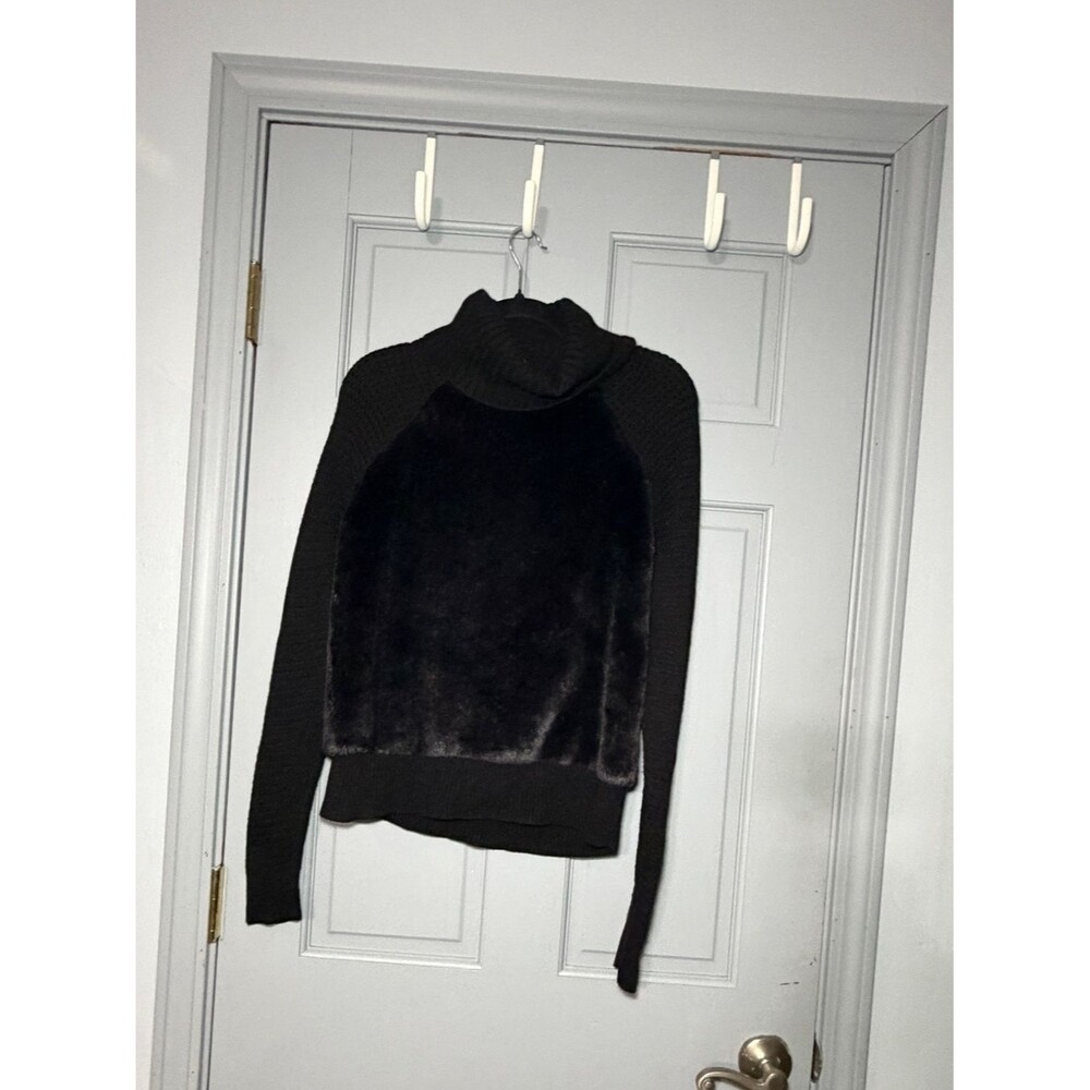 Banana Republic Black Faux Fur Front Turtleneck Sweater